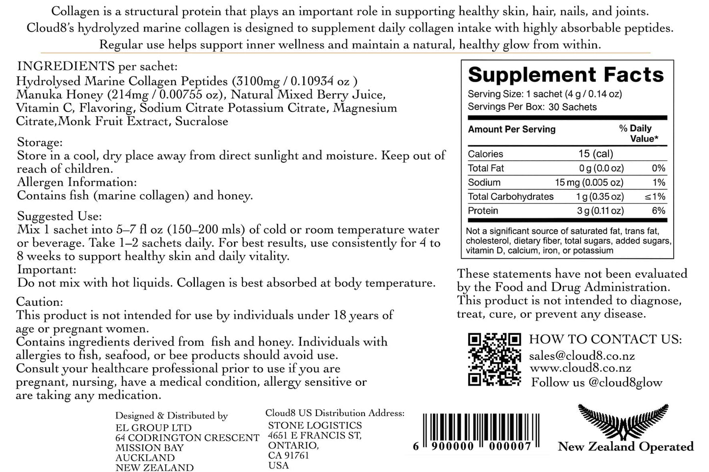 Discounted Sample: Marine Collagen - Manuka Honey and Mixed Berry - Sample Sachet - FREE non-tracked SHIPPING