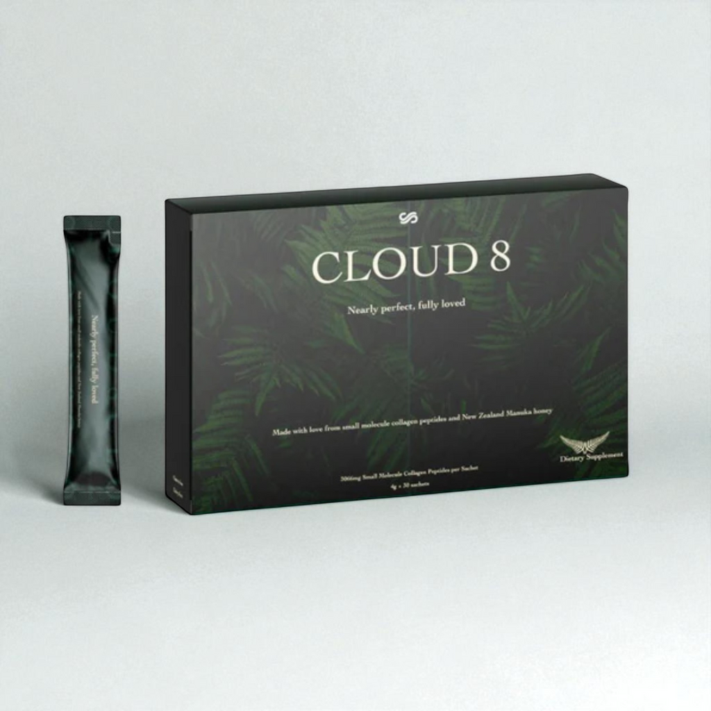 Cloud8 Marine Collagen with Manuka Honey and Mixed Berry, 30 sachet box, NZ-made, boosts skin elasticity and hydration, free tracked shipping